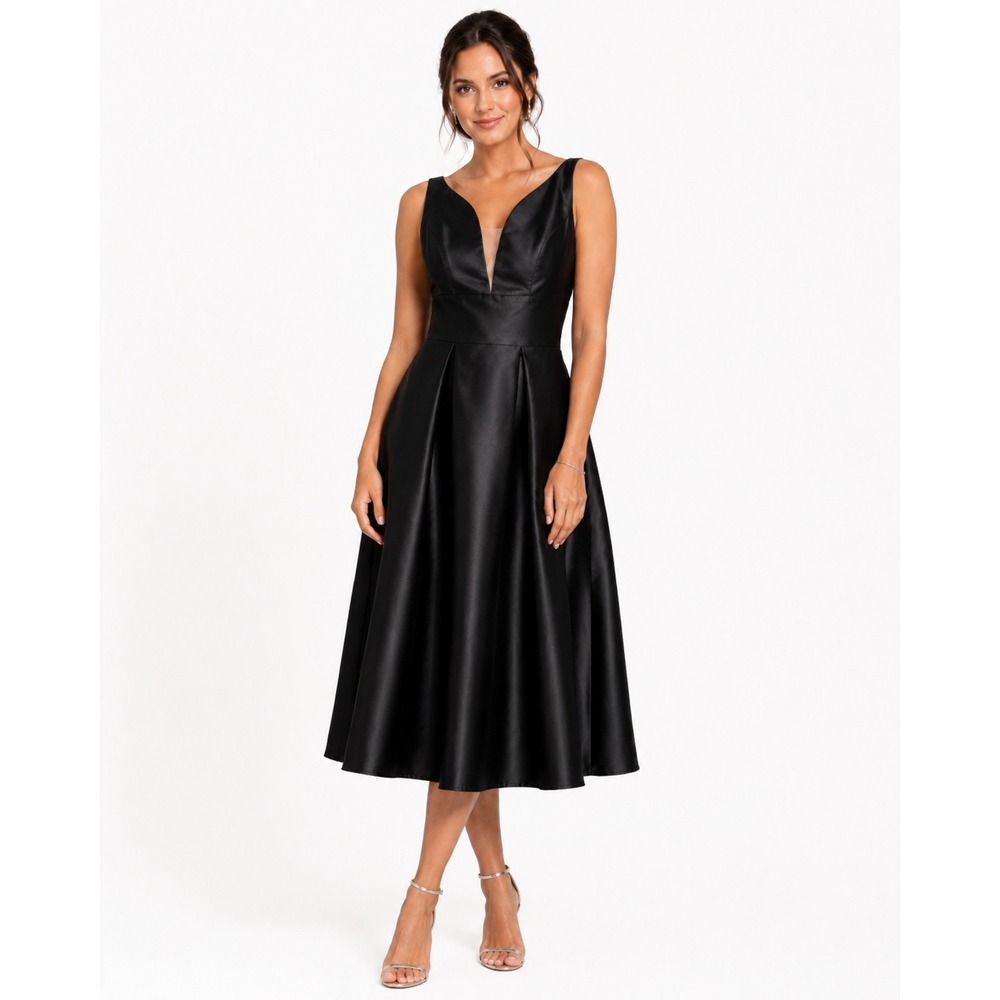 Sorella‎ Vita Black Mikado Plunging V-Neck A-Line Bridesmaid Formal Gown Size 12